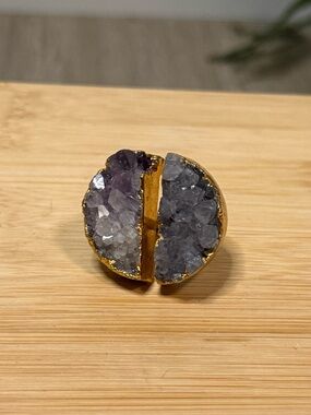 Geode Druzy Statement Ring in Purple and Gold - Size 7.5